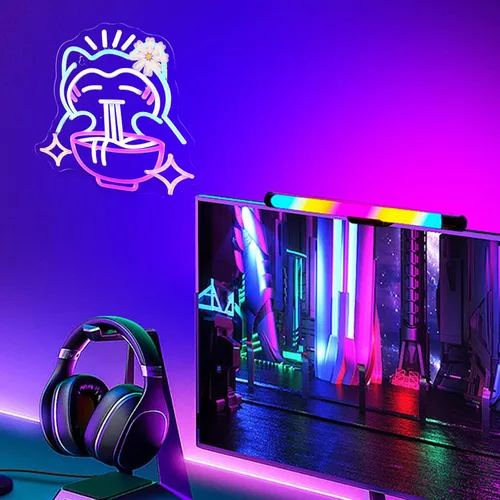 Vista 5 de Ramen - Letrero de neón con diseño de fideos de oso lindo para decoración de pared, LED regulable, decoración de pared japonesa, luz de neón