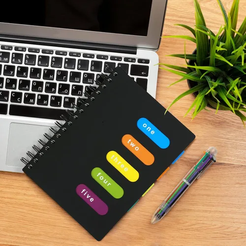 Vista 4 de Kesoto Cuaderno de espiral con pestañas divisorias, cuadernos profesionales para el trabajo y la escuela, rayado ancho 5 materias 6.3" × 9.4