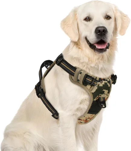 Vista 39 de PUPTECK Arnés táctico sin tirones para perro, tamaño mediano, arnés reflectante ajustable con asa para perro, de fácil control, cómodo y suave