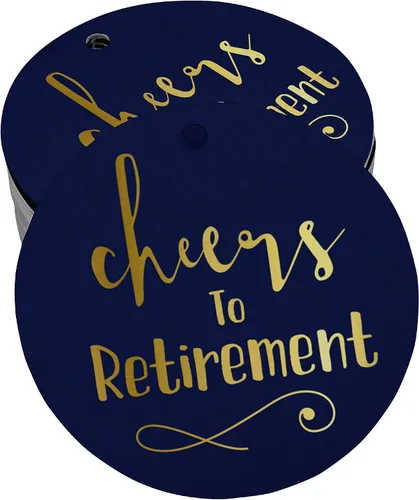 Vista 45 de Etiquetas de papel para colgar con texto en inglés "Cheers to Retirement Wall" (50 unidades)