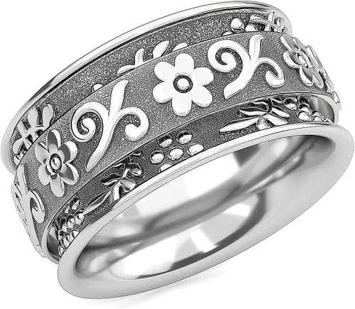 Vista 14 de Shop LC 925 Sterling Silver Boho Spinner Fidget Anxiety Ring for Women 3 rayas.