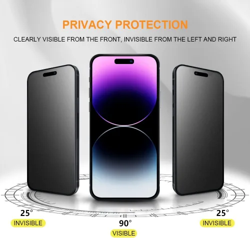 Vista 2 de Protector de pantalla de privacidad mate para iPhone 14 Pro Max de 6.7 pulgadas con protector de lente de cámara, cobertura completa, antirreflejos