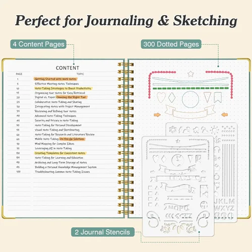 Vista 3 de Cuaderno de viñetas con espiral, diario de 300 páginas de cuero con contenido, cuadernos de 120 g/m² de papel grueso que no deja pasar la tinta