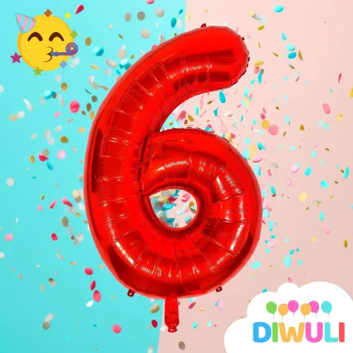 Vista 5 de DIWULI Globos de números rojos de 40 pulgadas, globo grande del número 6, globos rojos grandes, decoraciones de fiesta de cumpleaños de helio