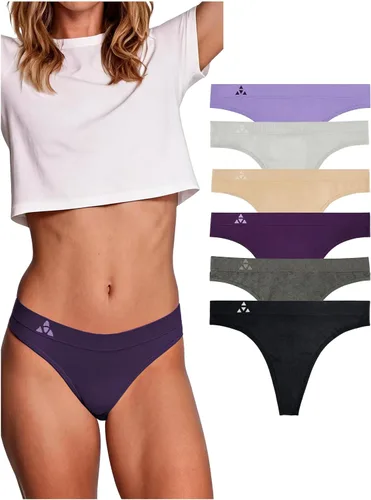 Vista 23 de Balanced Tech Ropa interior que absorbe la humedad para mujer, tangas de entrenamiento sin costuras, de secado rápido, tangas de viaje Paquete de 6