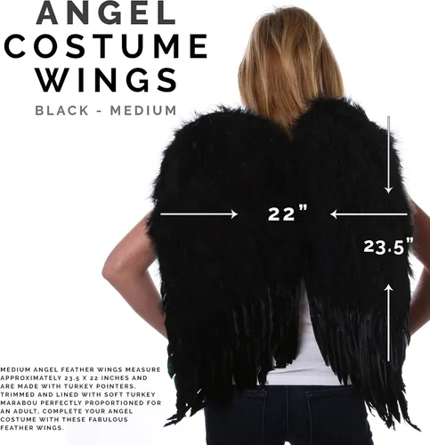 Vista 6 de ZUCKER - Alas de disfraz de plumas de ángel - Alas de plumas de Halloween y cosplay para adultos y niños, 23.5 x 22 pulgadas, talla M