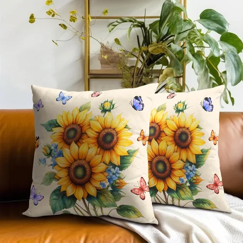 Vista 225 de Giwawa Juego de 2 fundas de almohada decorativas con diseño floral de girasol de 16 x 16 pulgadas, fundas de cojín decorativas para el hogar, sofá