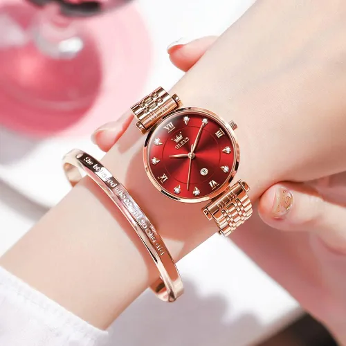 Vista 2 de OLEVS Rose Gold Watches for Women Stainless Steel Band Quartz Small Face Waterproof Watches Fashion Luxury Classic Wrist Watch with Date Ladies