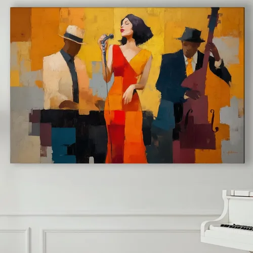 Vista 38 de LuxeWood Arte de Pared Musical en Lienzo - Impresiones Temáticas Musicales Medianas y Grandes para Sala de Estar, Oficina, Estudio, Airbnb