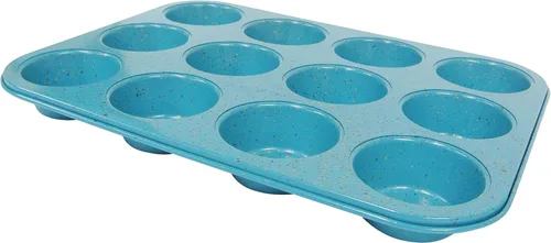 Vista 2 de casaWare Molde para magdalenas antiadherente con revestimiento de cerámica para 12 tazas (granito azul)
