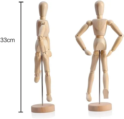 Vista 5 de HSOMiD Maniquí articulado de madera de artistas de 12 pulgadas, perfecto para decoración del hogar, dibujo de la figura humana (A)