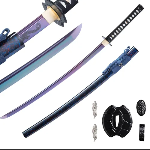 Vista 9 de Katana afilada hecha a mano, arcilla tradicional de acero templado 1060/9260/T10, espada Katana real de espiga completa, auténtica espada samurái