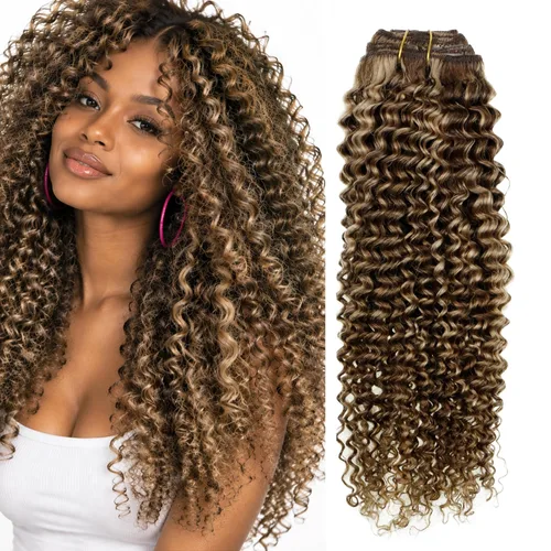 Vista 11 de Hetto Extensiones de cabello humano rizado con clip, color negro, 14 #1 Negro Azabache