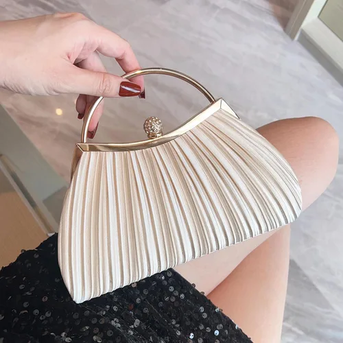 Vista 2 de Bolsos de mano para mujer, bolsos de noche con correa de cadena desmontable para cóctel, fiesta, boda con plisado