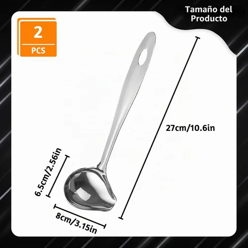 Vista 2 de Cucharón de salsa con boquilla de vertido, cucharón de salsa de mango largo de 10.6 pulgadas, cuchara de acero inoxidable para salsas, salsas