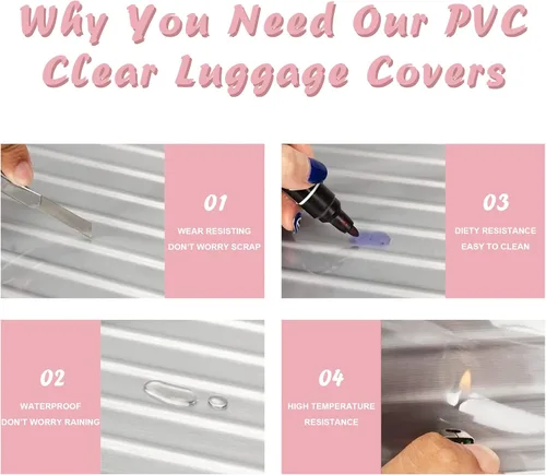 Vista 3 de JZRTravel Funda de equipaje de 3 piezas de PVC transparente impermeable para maleta, protector de maleta de equipaje para ruedas giratorias