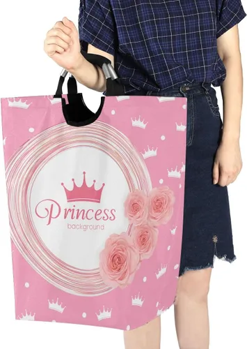 Vista 6 de Cesta de lavandería con corona de princesa, cesta de tela plegable, cesta de lavado, bolsa de ropa plegable para el día de la madre