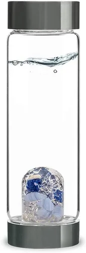 Vista 9 de VitaJuwel ViA AMERICAN DREAM Botella de agua de cristal con oro de 24k · Jaspe rojo · Ópalo blanco · Lapislázuli azul · Cuarzo transparente Vision