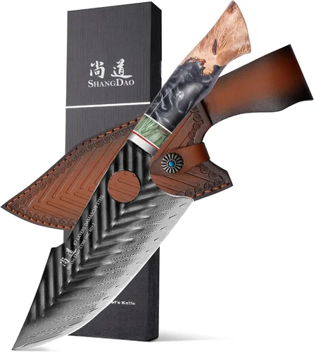 Vista 9 de SHANGDAO Cuchillo Utilitario de Damasco de 4.8 Pulgadas, Cuchillo para Frutas con Funda de Cuero, 67 Capas de Acero de Aleación para Pelar, Mango