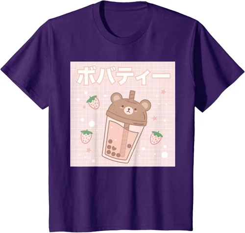 Vista 26 de Camiseta estética Kawaii con diseño de oso lindo y té con leche burbuja, talla S Blanco