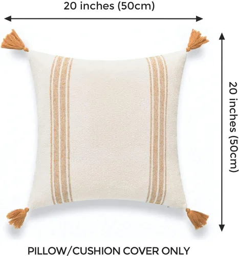 Vista 2 de Hofdeco Funda de almohada decorativa moderna estilo bohemio marroquí solo para sofá, sofá o cama, borlas a rayas amarillas doradas, 20 x 20 pulgadas