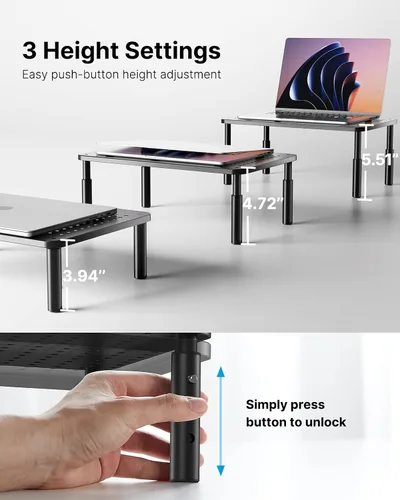 Vista 3 de HUANUO Soporte para Monitor, Soporte para Monitor Ajustable en 3 Alturas, Soporte para Monitor con Ventilaciones para Flujo de Aire, Soporte