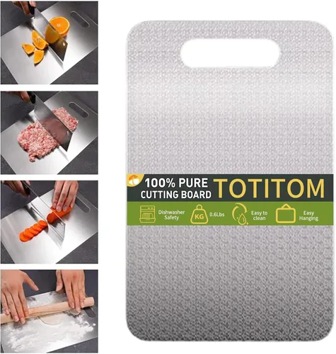Vista 8 de Tabla de cortar de acero inoxidable de 11.8 x 7.9 pulgadas, pequeña tabla de cortar de metal para cocina, tablas de cortar de acero 304 de grado