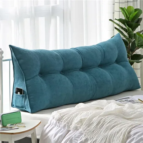Vista 12 de Almohada triangular de lectura para reposo en cama, cojín grande para cabecero, respaldo largo, almohada de cuña con funda extraíble y dos bolsillos