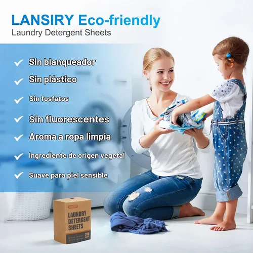 Vista 2 de Hojas de detergente para ropa – 200 cargas, tiras de lavado de aroma de lino fresco, compactas, ligeras, sin líquidos, ecológicas, hipoalergénicas