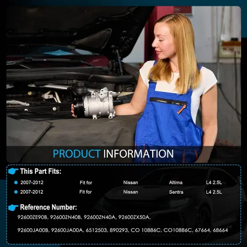Vista 2 de Compresor de CA con embrague compatible con Nissan Altima 2.5L 2007-2012, Sentra 2.5L 2007-2012