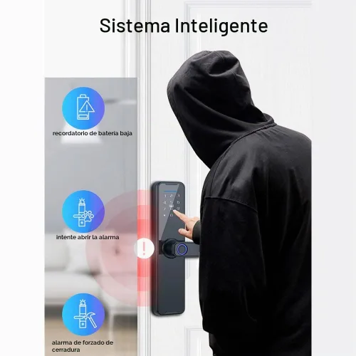 Vista 5 de Tuya Smart Lock - Cerradura de puerta con huella digital y teclado con asa, cerrojo electrónico, compatible con la aplicación Tuya