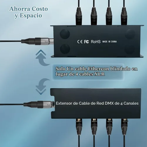 Vista 3 de Cable XLR macho a hembra de 4 canales, 3 pines, extensor múltiple para iluminación de escenario y estudio de grabación, canal XLR/AES/DMX sobre
