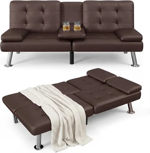Vista 14 de Flamaker Futón sofá cama, moderno juego de futón plegable convertible de Beige