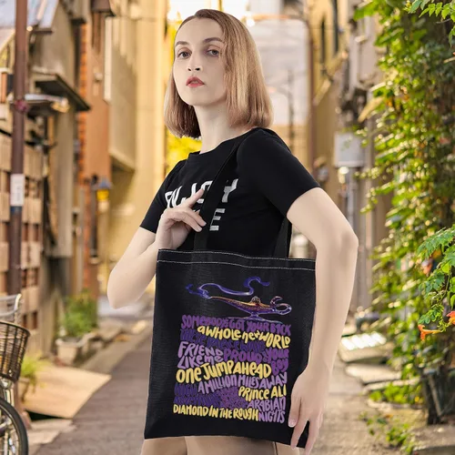 Vista 2 de LEVLO Aladdin Bolsa de lona musical Jasmine Broadway para fanáticos musicales, regalo de lámpara genio, bolsa reutilizable