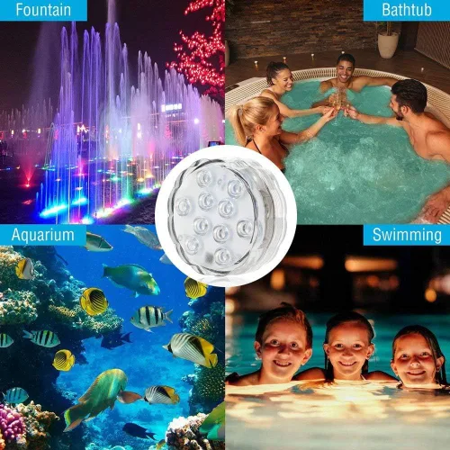 Vista 5 de Paquete de 8 luces LED sumergibles con control remoto, luces sumergibles impermeables que funcionan con pilas, luces subacuáticas para estanques RGB