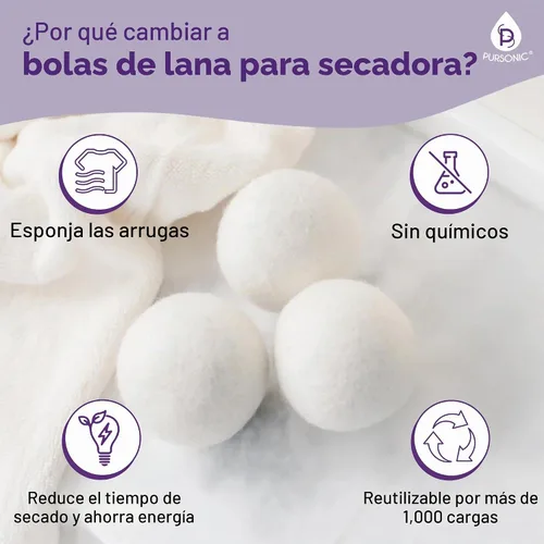 Vista 2 de Pursonic Paquete de 4 bolas de secado de lana para lavandería con aroma a aceite esencial de lavanda y menta, bolas reutilizables para suavizantes