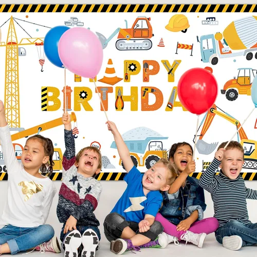 Vista 7 de Avezano Telón de fondo de cumpleaños de construcción amarillo, pancarta de feliz cumpleaños, decoración de cumpleaños de excavadora, 70.8 x 43.3