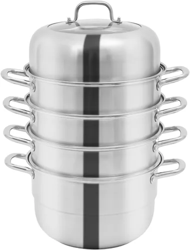 Vista 10 de Steamer Pot,5-Tier Stainless Steel Stockpot Steamers with Glass Lid and Anti-Scalding Handles,Polishing Steamer Cookware Pot for Induction Cookers
