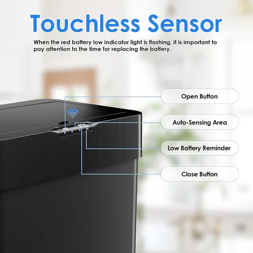 Vista 3 de Cubo de basura con sensor de movimiento, sin contacto, cubo de basura automático inteligente con tapa de cierre suave, anillo de retención de bolsa