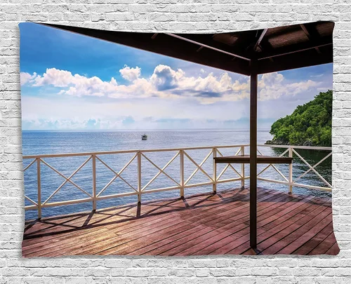 Vista 59 de Ambesonne Tapiz Trippy, vista panorámica de la cascada con bosques de ensueño y mandala oriental psicodélico, decoración de tela para colgar