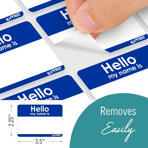 Vista 2 de 100 etiquetas de nombre Hello My Name is Stickers Etiquetas adhesivas de nombre azules, etiqueta de nombre de 2.25 x 3.5 pulgadas
