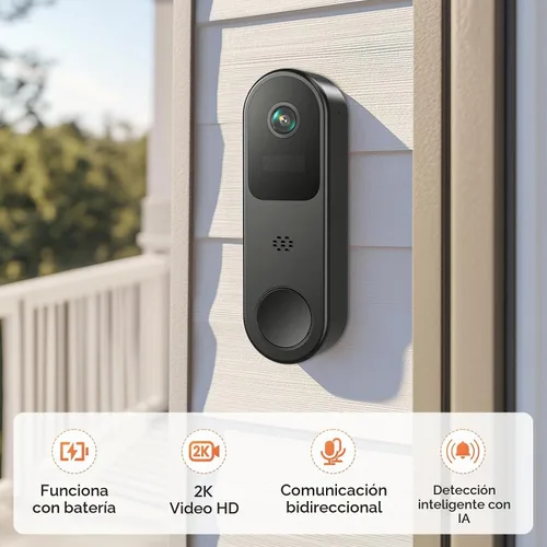 Vista 2 de Cámara de timbre de puerta de 2K HD con batería, inalámbrica con timbre de anillo, timbre de video inteligente con comunicación bidireccional
