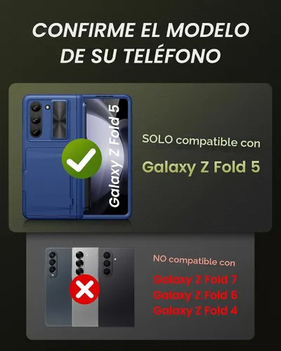 Vista 2 de Funda para Samsung Galaxy Z Fold 5 y Soporte para S Pen y Protección de Bisagra y Cubierta de Cámara, Tarjetero Incorporado y Protector de Pantalla