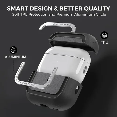 Vista 3 de TRONWIN Funda protectora de TPU Airpods Pro 2 con correa de mano y mosquetón para Airpods Pro 2 [LED frontal visible]