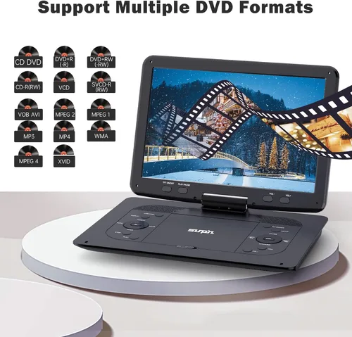Vista 6 de Reproductor de DVD portátil de 16.9 pulgadas con pantalla grande HD de 14.1 pulgadas, batería recargable de 5 horas, reproductores de DVD para niños