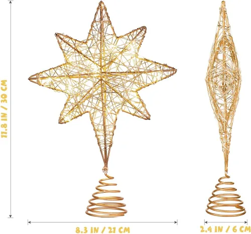 Vista 3 de Yardwe Decoración de estrella para árbol de Navidad, 11.8 pulgadas, adorno de alambre iluminado con 20 luces LED, adorno superior para decoración