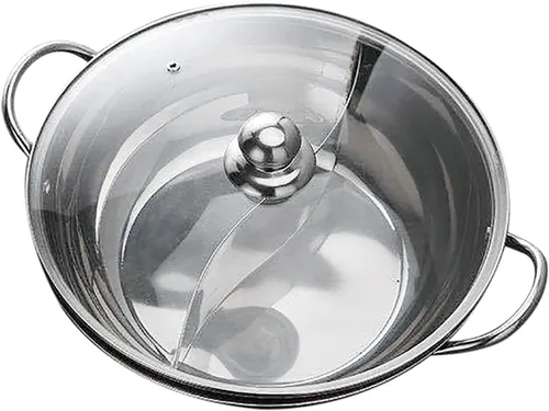 Vista 5 de Olla caliente de Shabu de acero inoxidable con tapa de vidrio para estufa de inducción, estufa de gas 2-5 personas