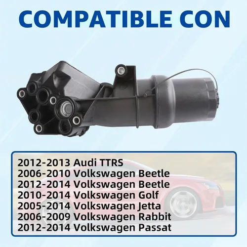 Vista 2 de MITZONE - Carcasa de filtro de aceite compatible con 2005-2014 Volkswagen Beetle Golf Jetta Rabbit Passat Audi TTRS 2.5L Reemplaza 07K115397D