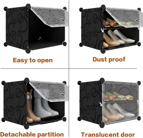 Vista 6 de KOUSI Organizador portátil para zapatos, 24 pares, estante de torre, soporte de gabinete de almacenamiento expandible para tacones, botas, pantuflas