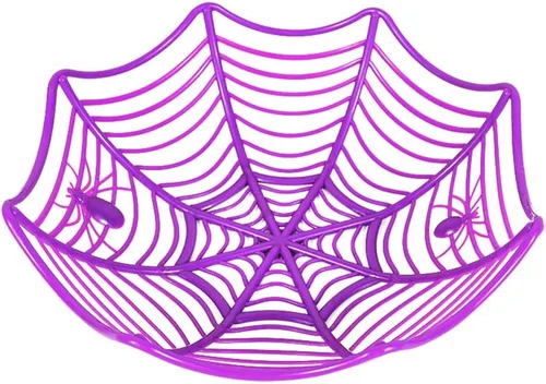 Vista 8 de Cuencos de cesta de tela de araña de Halloween, soporte de plástico para dulces para truco o trato, decoraciones de agarre a mano para suministros F
